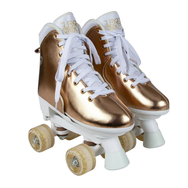 Girls' Adjustable Bling Rose Gold Quad Roller Skates